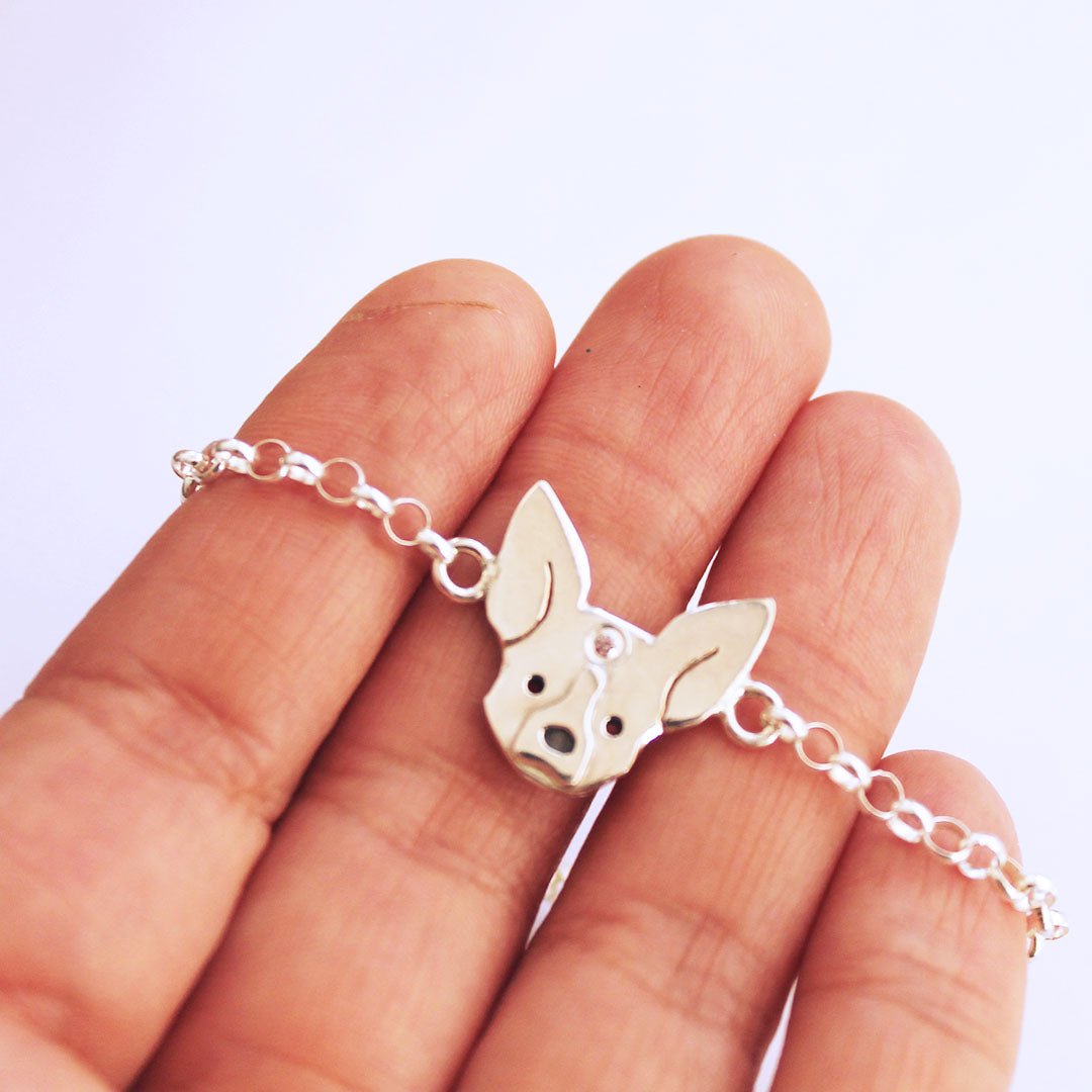 Pulsera Cara Chihuahua en Plata 950 | Mauva Joyas