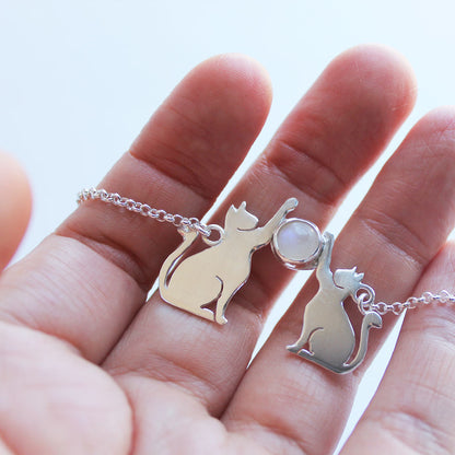 Collar de Gatos en Plata 950 con Piedra | Mauva Joyas