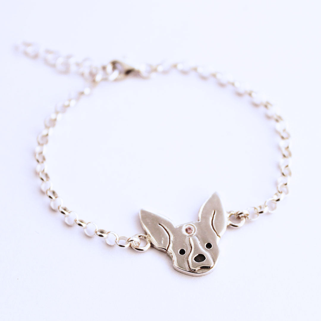 Pulsera Cara Chihuahua en Plata 950 | Mauva Joyas