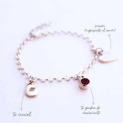 Pulsera con piedra de nacimiento + inicial