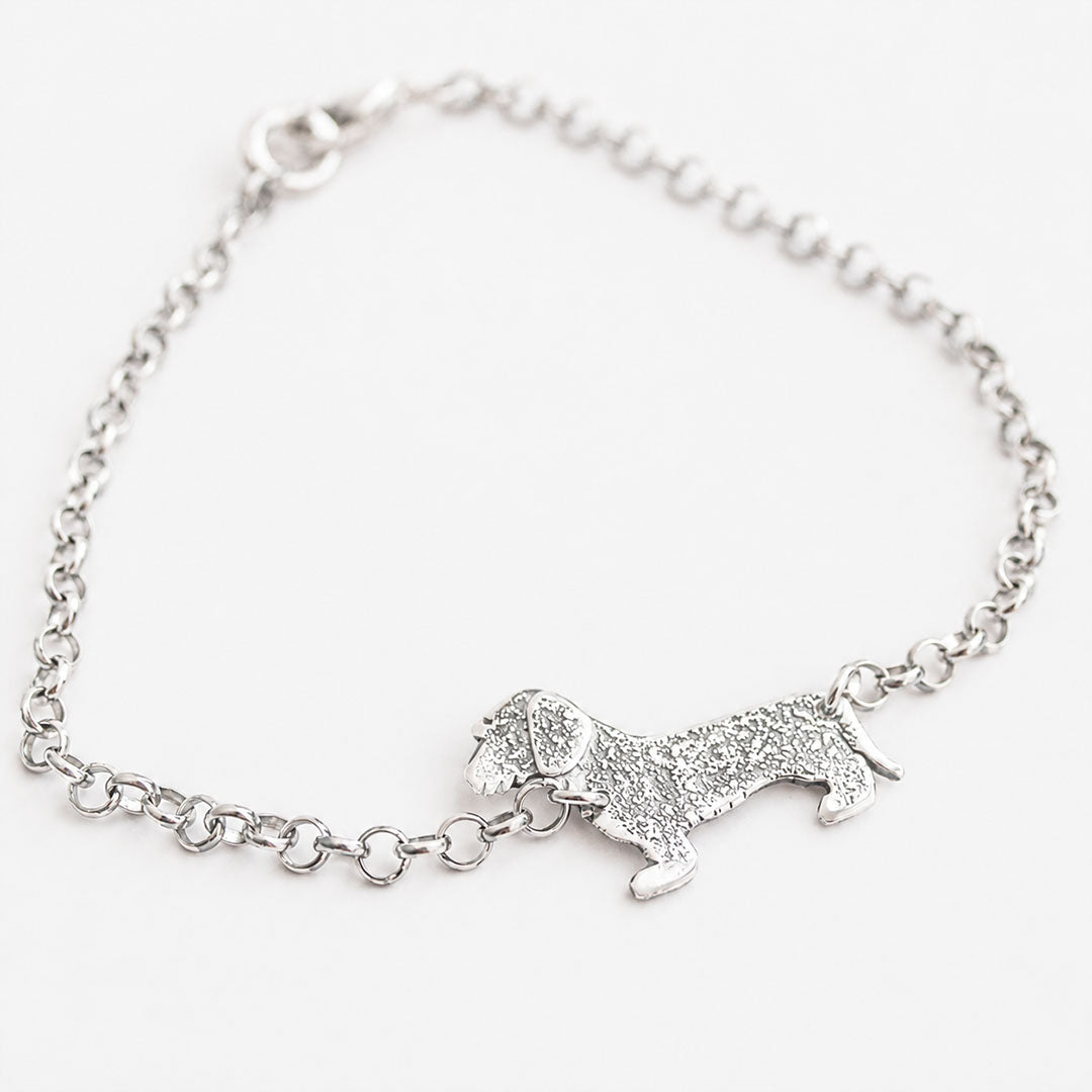 Pulsera Teckel Pelo Duro Plata 950 | Acabado Brillante o Envejecido